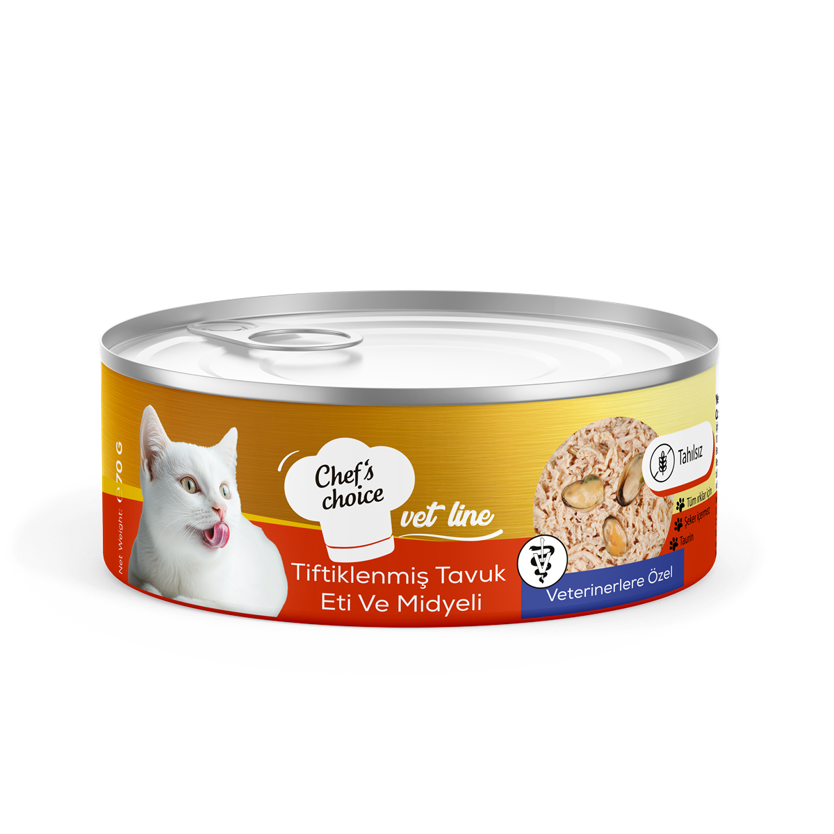 Chefs Choice Vet Line Tiftiklenmiş Tavuk Etli & Midyeli Yaş Kedi Maması 70 gr 1
